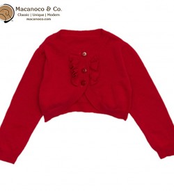 B8554 Ruffle Bolero Cotton Cardigan Red w LOGO