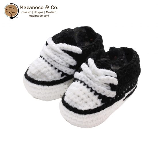 1446 Crochet Lace Up Sneaker Shoe Black White 1