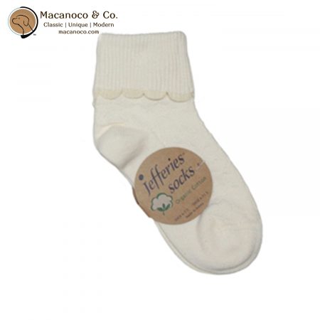2294 Seamless Organic Cotton Scalloped Turn Cuff Sock Ivory 2