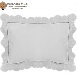 BP9963-W Scalloped Edge and Dots Linen Decorative Pillow Linen 12x16 w LOGO