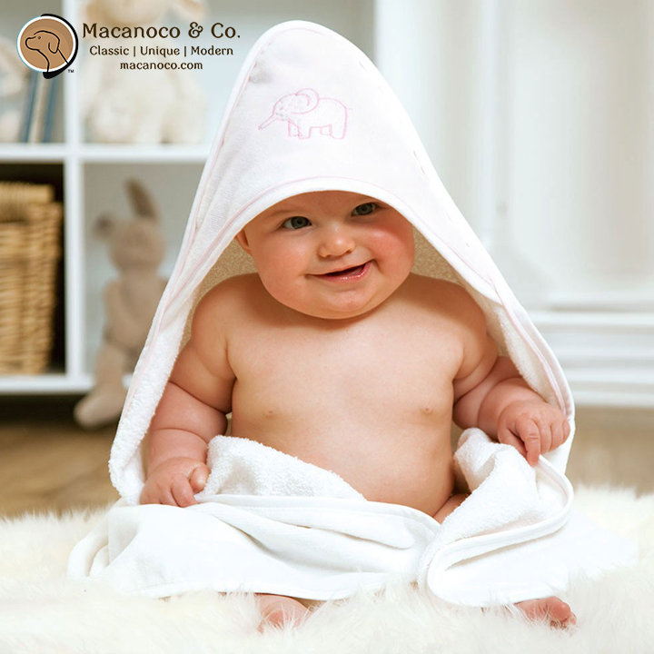 Jojo Maman Bebe Elephant Embroidered Hooded Towel Pink Macanoco And Co