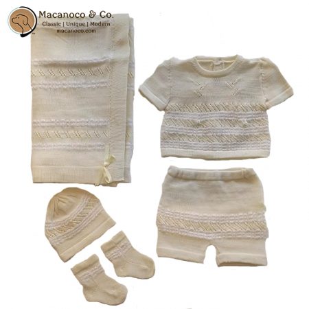 2347CM Baby Peanut Short and Blanket Knit Set Yellow 1