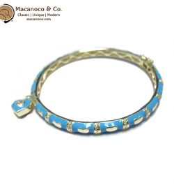 6B458 TUR Turquoise Gold Bangle with Gold Hearts Charm