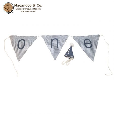 First Birthday Cloth Banner and Matching Party Hat Blue