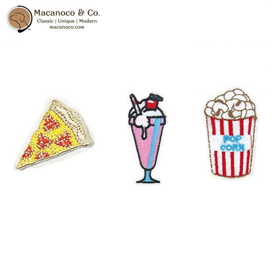 10120 Pizza-Milk Shake-Popcorn Embroidered Set of 3 Patches 1