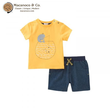 90E90052-99 Whale T-Shirt & Denim Short Set Yellow 1