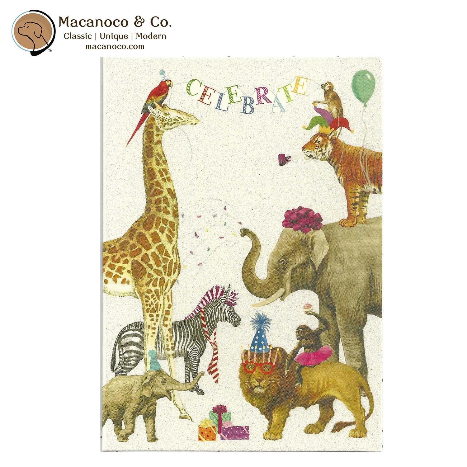 Punch Studio Celebrate Safari Animals Glitter Greeting Card Macanoco