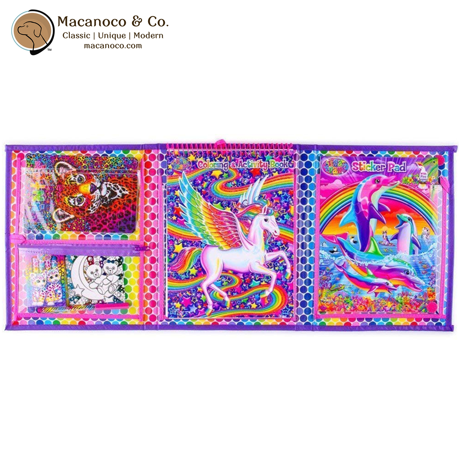Lisa Frank Coloring & Activity Set with Fold Out Storage Case - Macanoco  and Co.