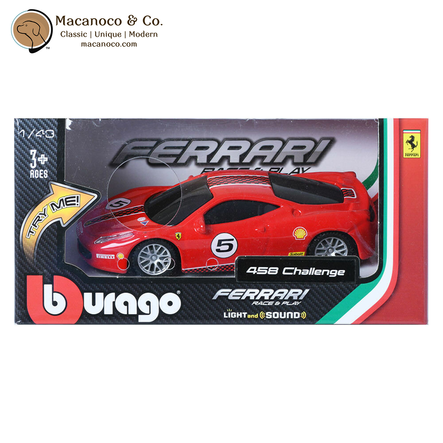 Bburago Ferrari Race & Play Light and Sound Vehicle Toy Car - Macanoco and Co.