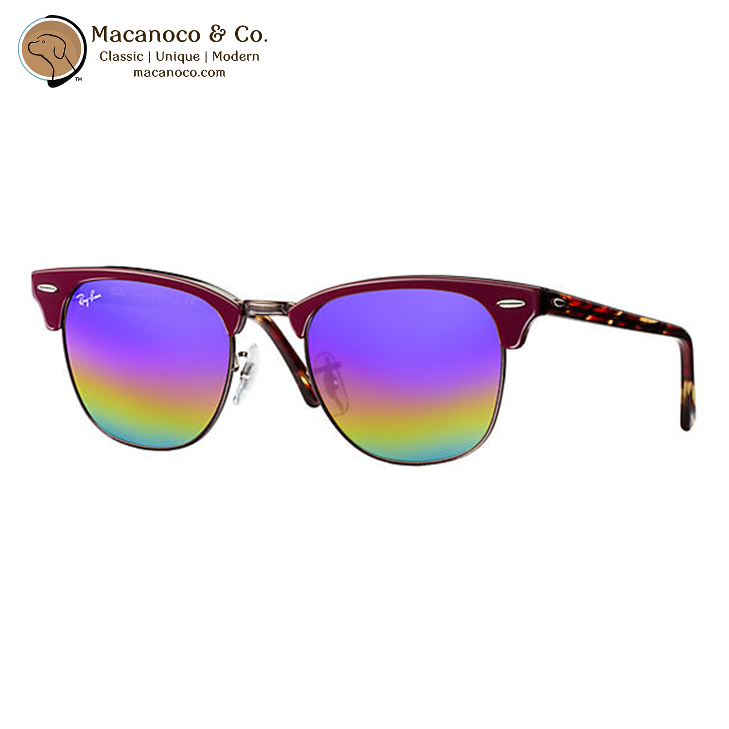 Ray-Ban Bordeaux Clubmaster RB 3016 Sunglasses + Ray-Ban Case and cloth Ray-Ban RB3716 Clubmaster - Square Burgundy Rose Gold Frame  main image 2