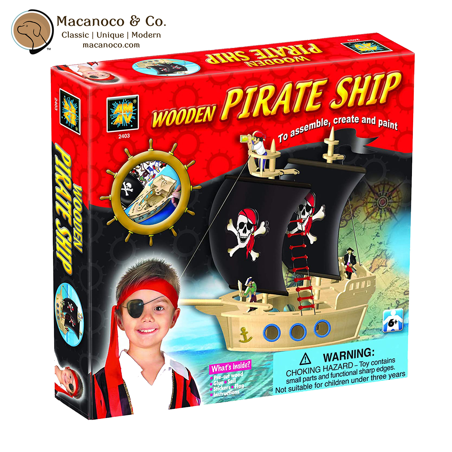 AMAV Wooden Pirate Ship Kit - Macanoco and Co.