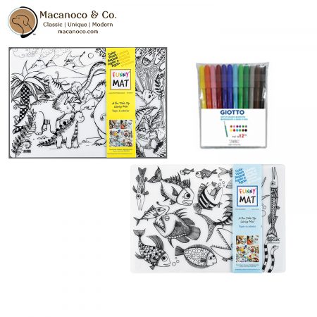 FM2-JF-G12 Funny Mat Set of 2 Table Top Coloring Mats - Jurassic and Fish 1