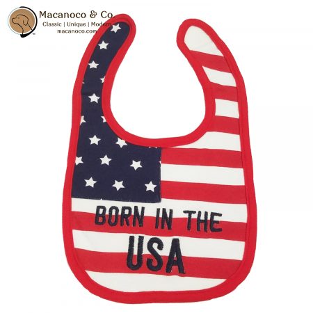 Our sweet USA flag bib is the perfect way to celebrate baby's first Fourth of July. The perfect gift to give or receive. Made from ultra cotton and backed with cotton to ensures they stay in place throughout feeding. Item No.: 3809 Cotton Velcro closure bib Machine wash cold; tumble dry low Made in the U.S.A.