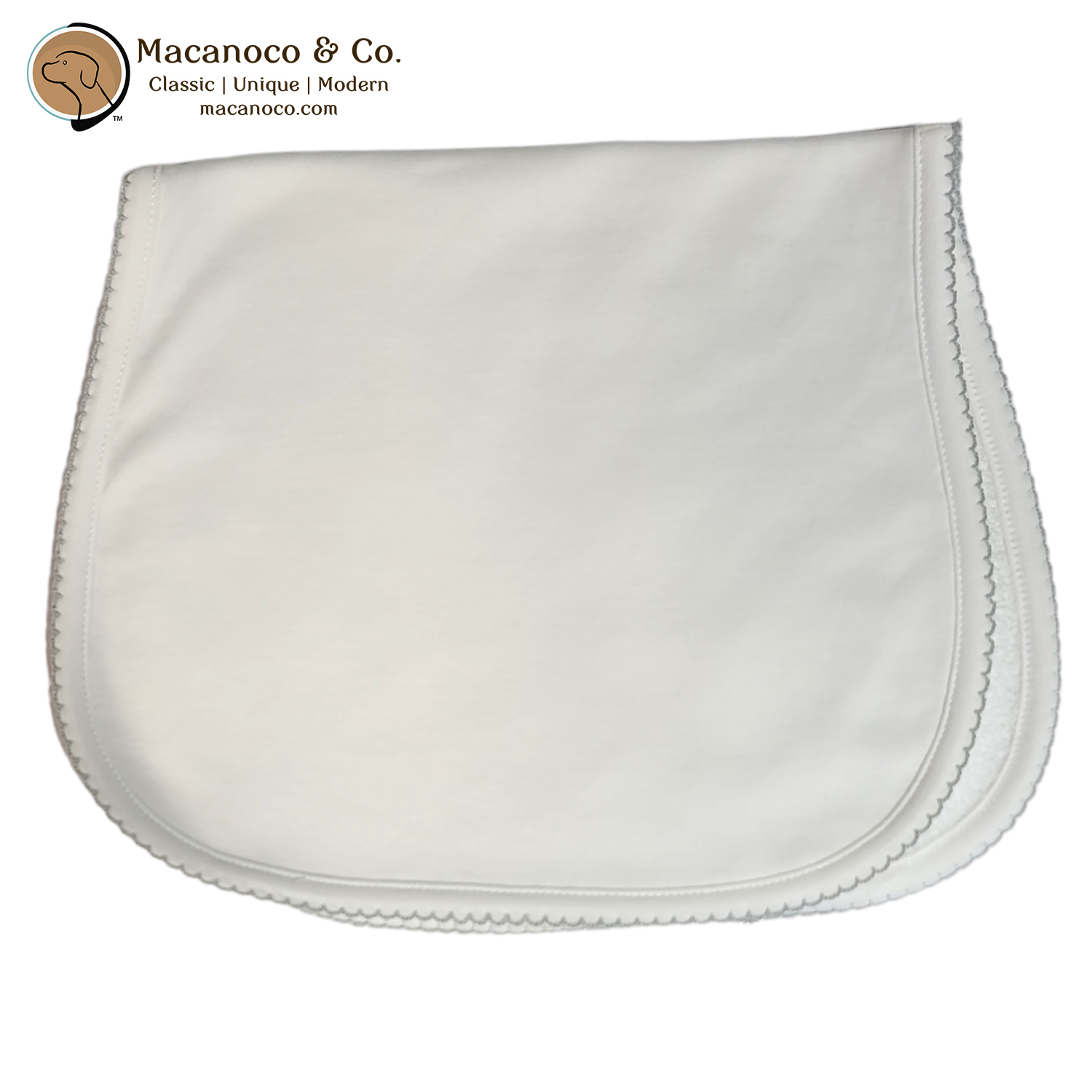 Macanoco and Co. OB Shoulder Picot Edge Burp Cloth - White/Grey