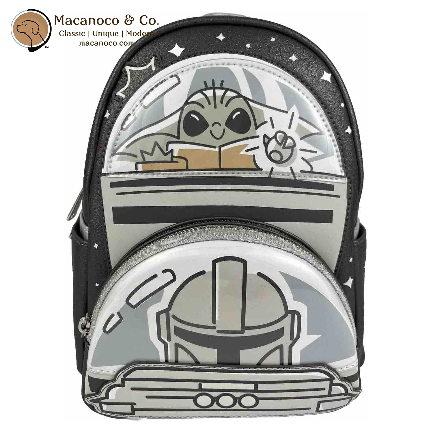 Loungefly Star Wars Grogu Kids Backpack in Gray and Green The Mandalorian Grogu Cosplay Mini Backpack | Loungefly main image 3
