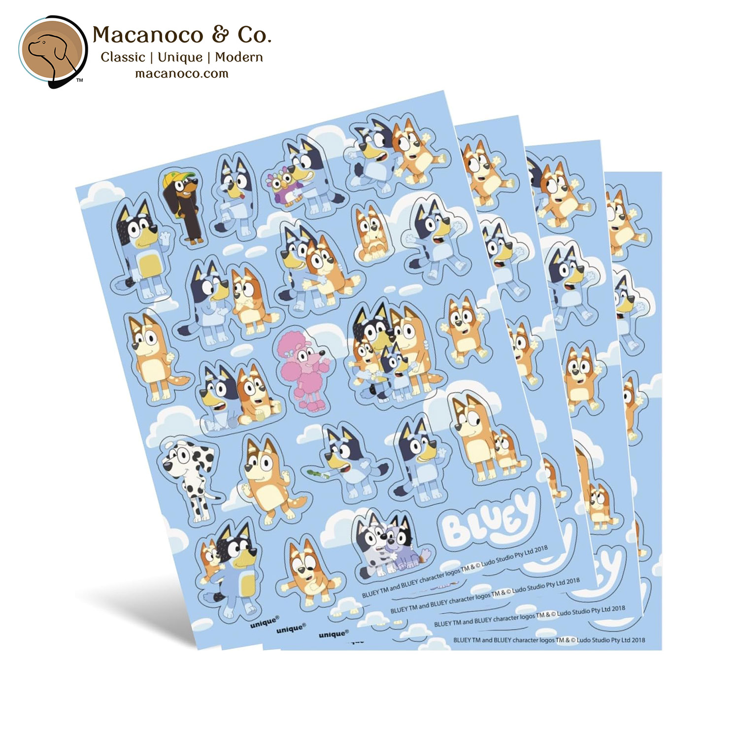 Bluey Sticker Sheets - 4 Sheets - Macanoco and Co.